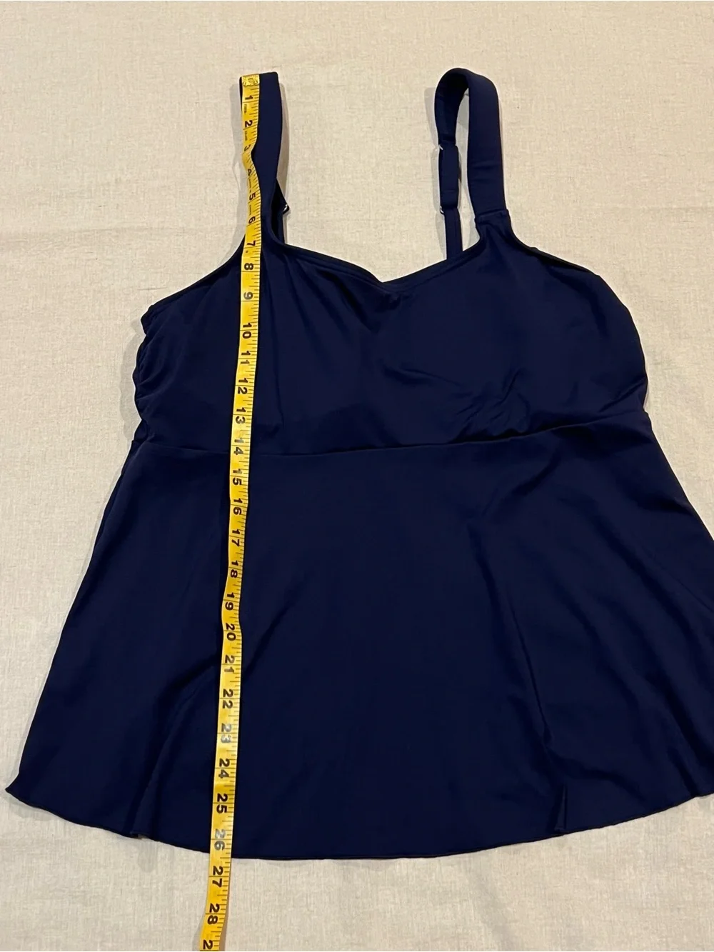 NWT Lands End Women Flutter Scoop Neck Tankini Swimsuit Top L 14 to 16 Navy Blue